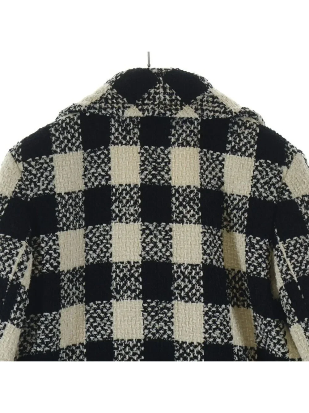 Chanel Tweed Block Check Double Coat White Black